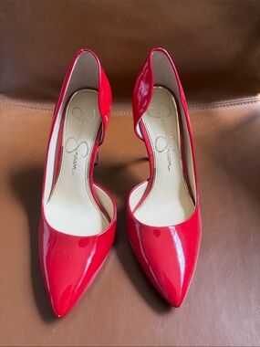 Jessica Simpson Red Patent Pointed-Toe D'Orsay Pumps